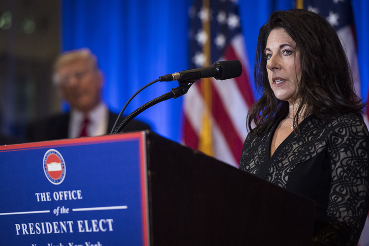 Trump&nbsp;lawyer Sheri A. Dillon speaks during the press conference. (Jabin Botsford/The Washington Post)</p>  