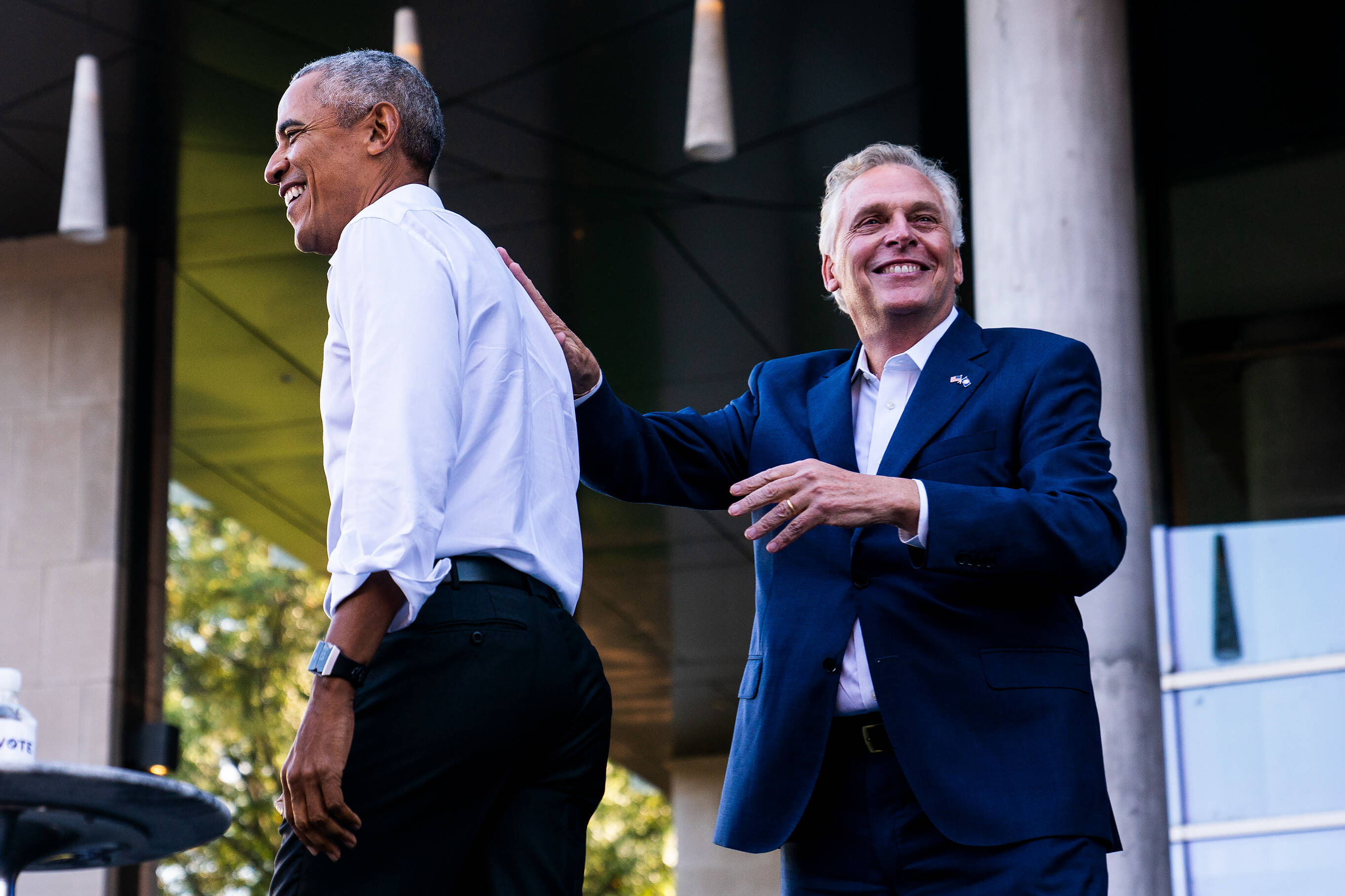 Virginia Democratic gubernatorial candidate Terry McAuliffe campaigns with former president Barack Obama recently. (Demetrius Freeman/The Washington Post)