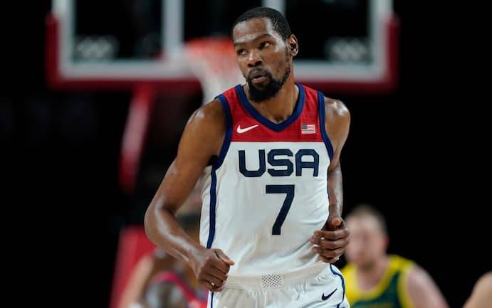 Kevin Durant sparked the American team to beat Australia in the Tokyo Olympics on Thursday. (Charlie Neibergall/AP)