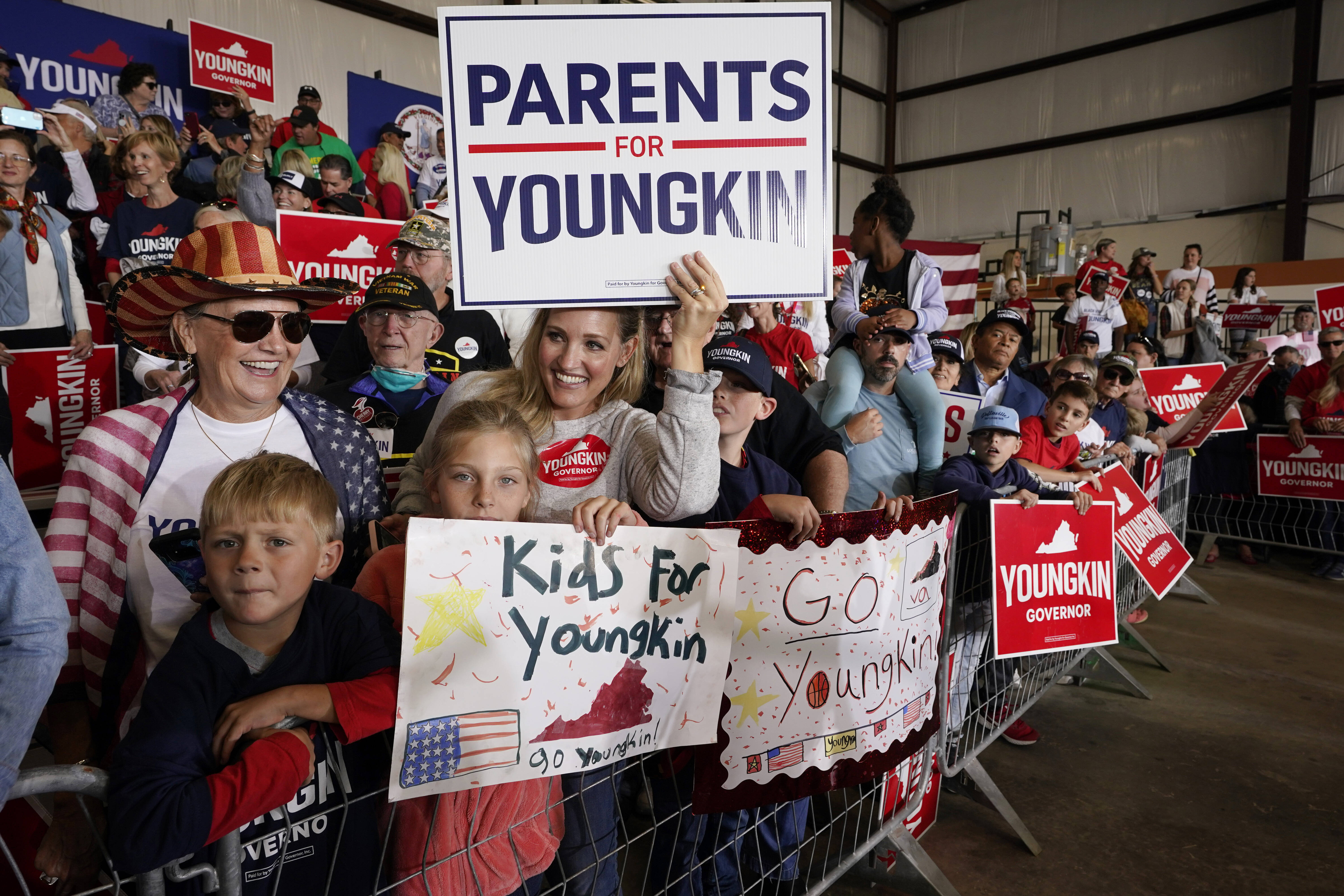 Supporters of Republican Glenn Youngkin cheer in Virginia. (Steve Helber/AP)