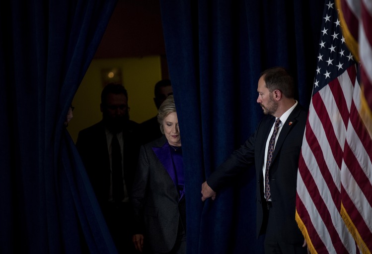 Hillary Clinton arrived at The New Yorker Hotel in midtown Manhattan to concede last Wednesday. (Melina Mara/The Washington Post)</p>  
