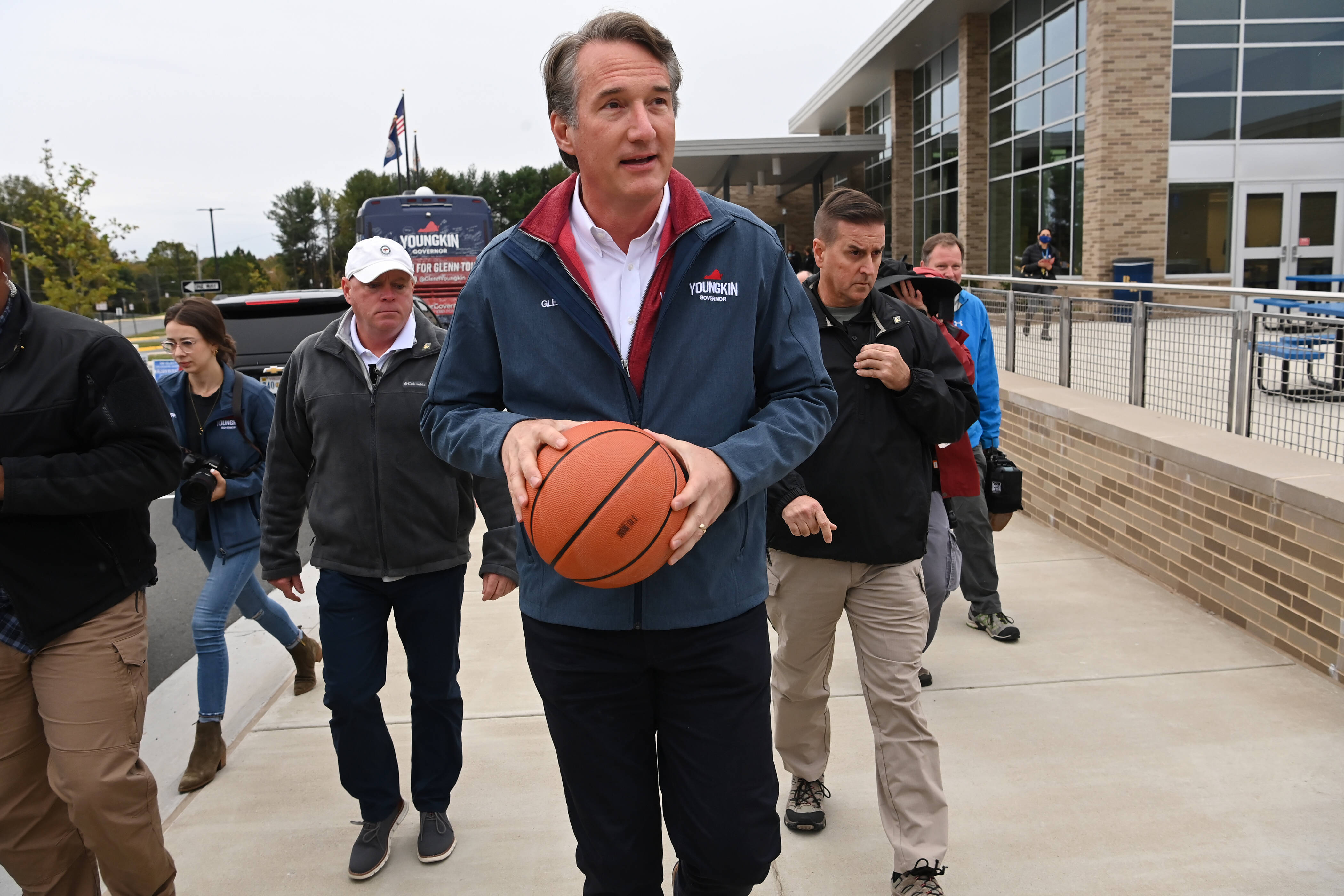Republican gubernatorial nominee Glenn Youngkin campaigns on Election Day. (Matt McClain/The Washington Post)