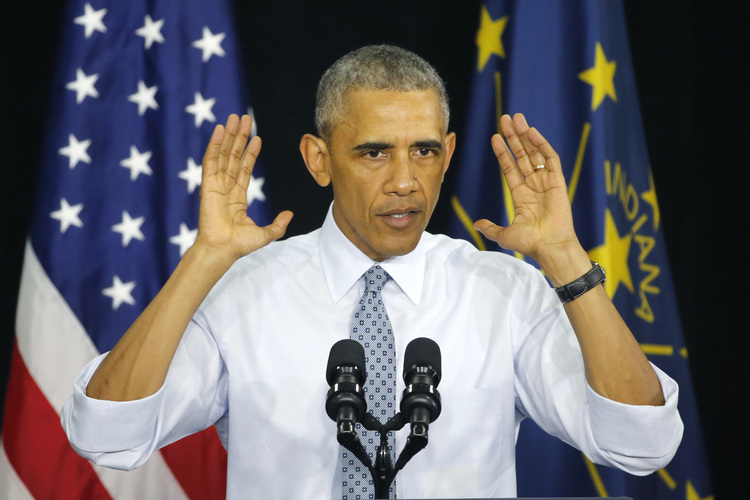 President Obama speaks yesterday at Concord Community High School in Elkhart, Ind. (AP Photo/Charles Rex Arbogast)</p>  