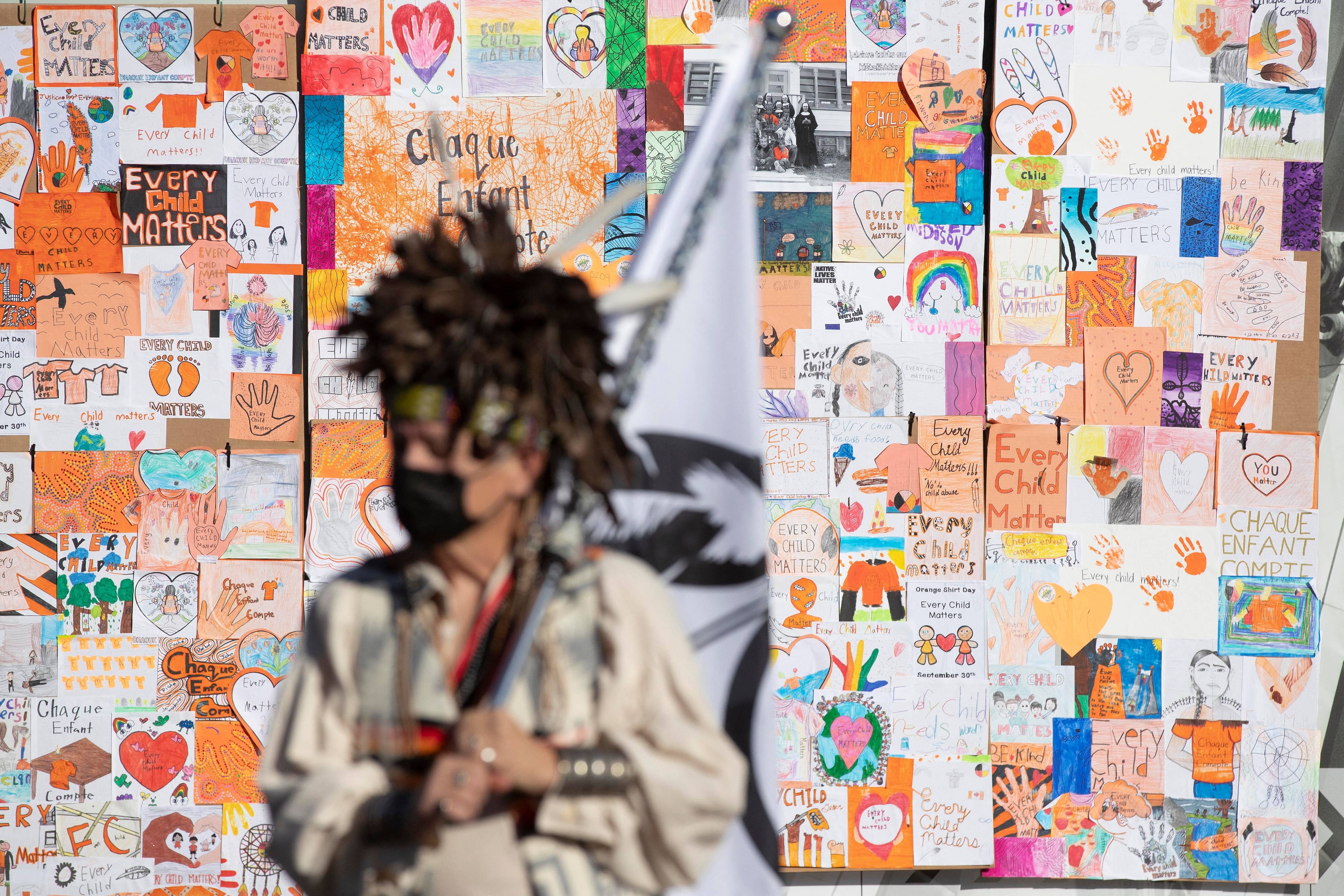 An indigenous person at the first National Day for Truth and Reconciliation, on Parliament Hill in Ottawa on Sept. 30. (Lars Hagberg/AFP)
