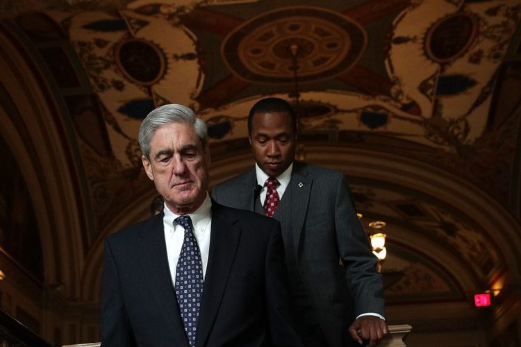 Special counsel Robert Mueller, left, at the Capitol on&nbsp;June 21. (Alex Wong/Getty Images)</p>  