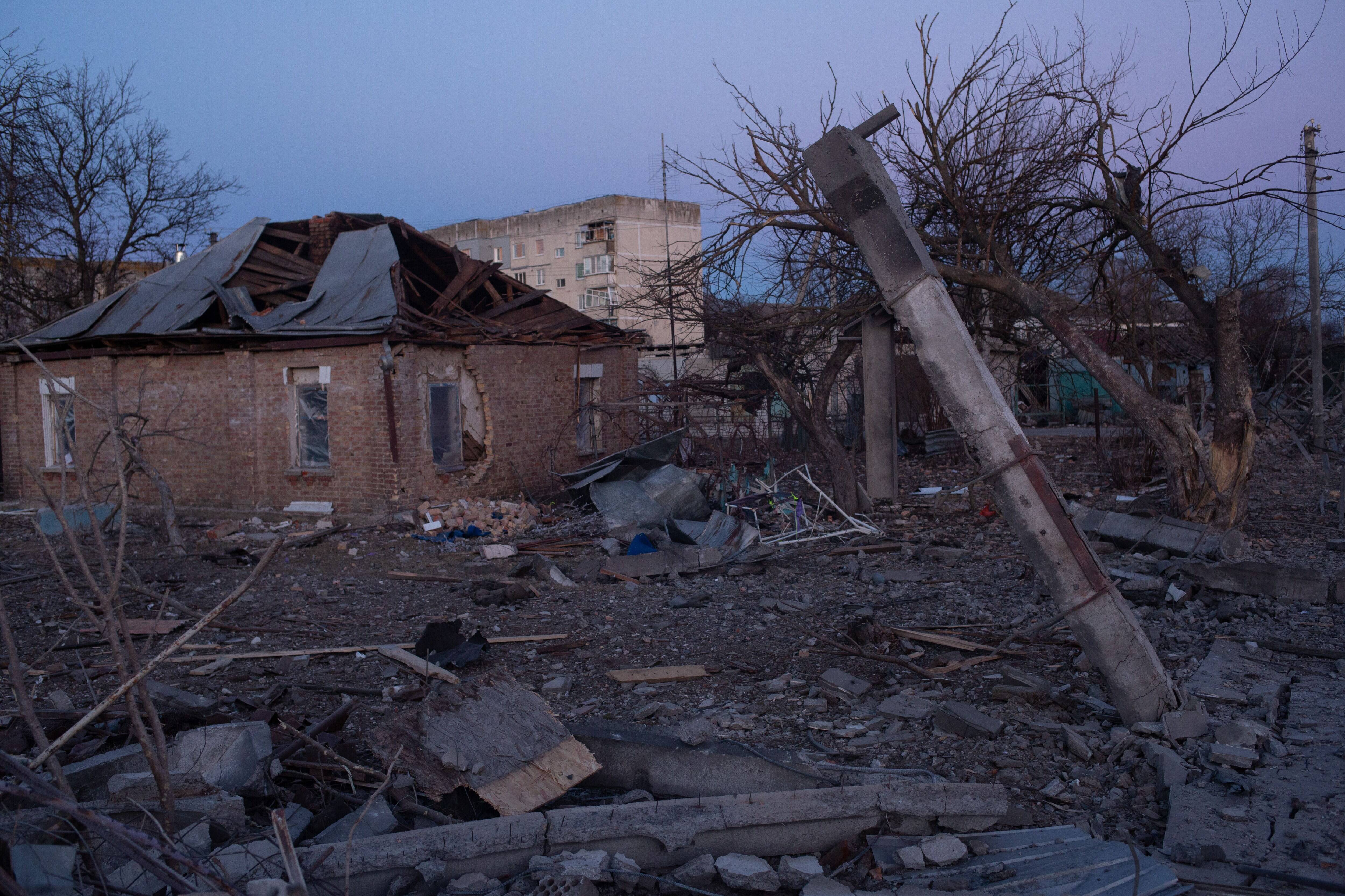 Buildings in a residential area after being hit by an Iskander missile on March 11 in Baryshivka, Ukraine. (Anastasia Vlasova/Getty Images)