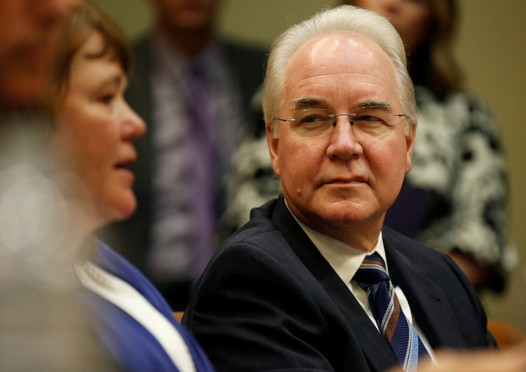 HHS Secretary Tom Price attends a healthcare listening session at the White House earlier this month. (Joshua Roberts/Reuters)</p>  