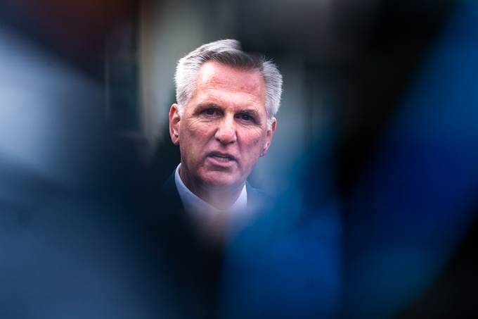House Minority Leader Kevin McCarthy speaks with the press on Tuesday. (Demetrius Freeman/The Washington Post)