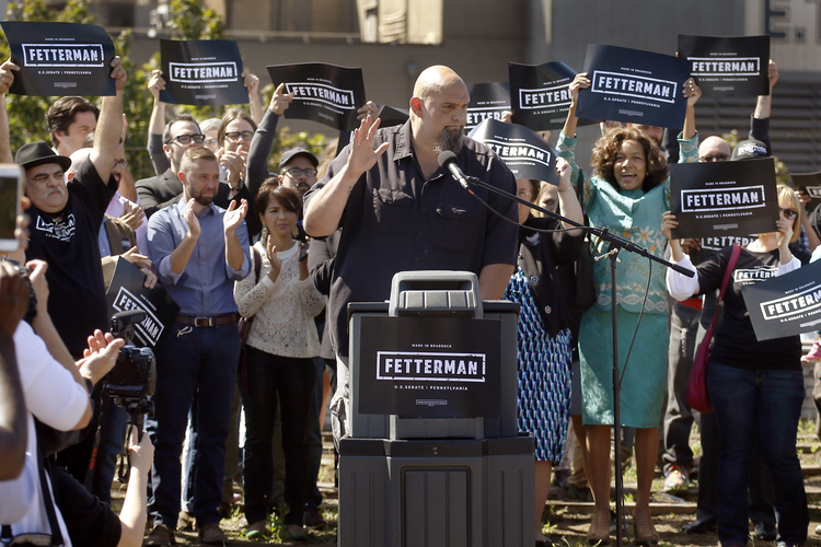 John Fetterman&nbsp;announces his candidacy for U.S. Senate last September.&nbsp;(Keith Srakocic/AP)</p>  