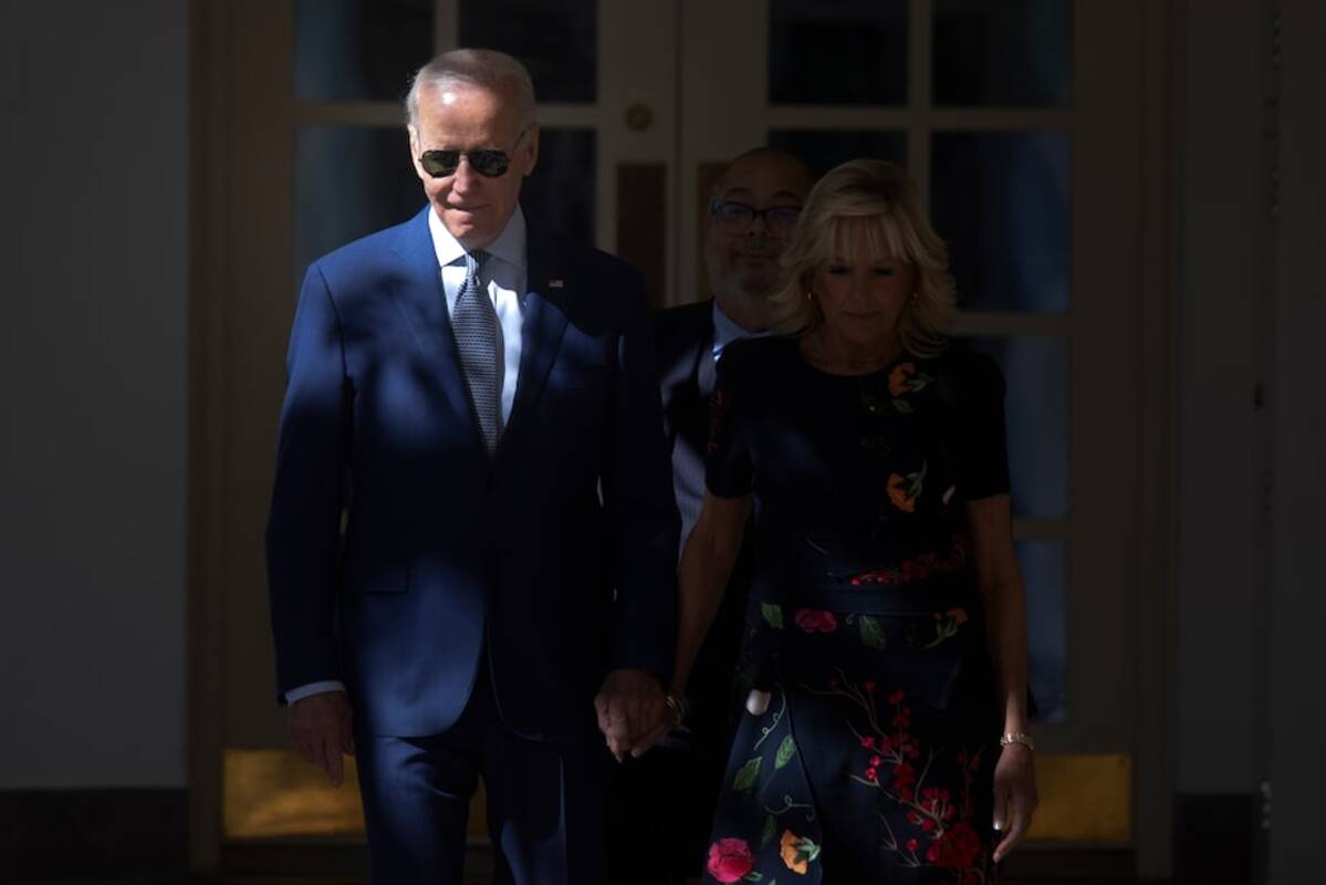 President Biden and first lady Jill Biden before a Rose Garden event Wednesday on the Americans With Disabilities Act. (Tom Brenner/The Washington Post)