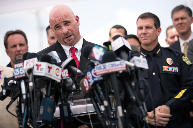 The FBI's Ron Hopper&nbsp;speaks during a press conference yesterday&nbsp;in Orlando.&nbsp;(Photo by Drew Angerer/Getty Images)</p>  
