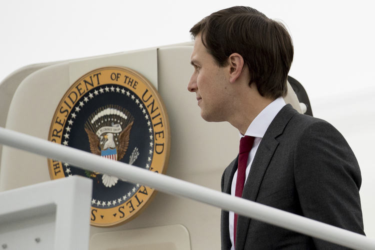 Jared Kushner arrives at Andrews Air Force Base last week after joining Trump on a day trip to Cincinnati. (Andrew Harnik/AP)</p>  