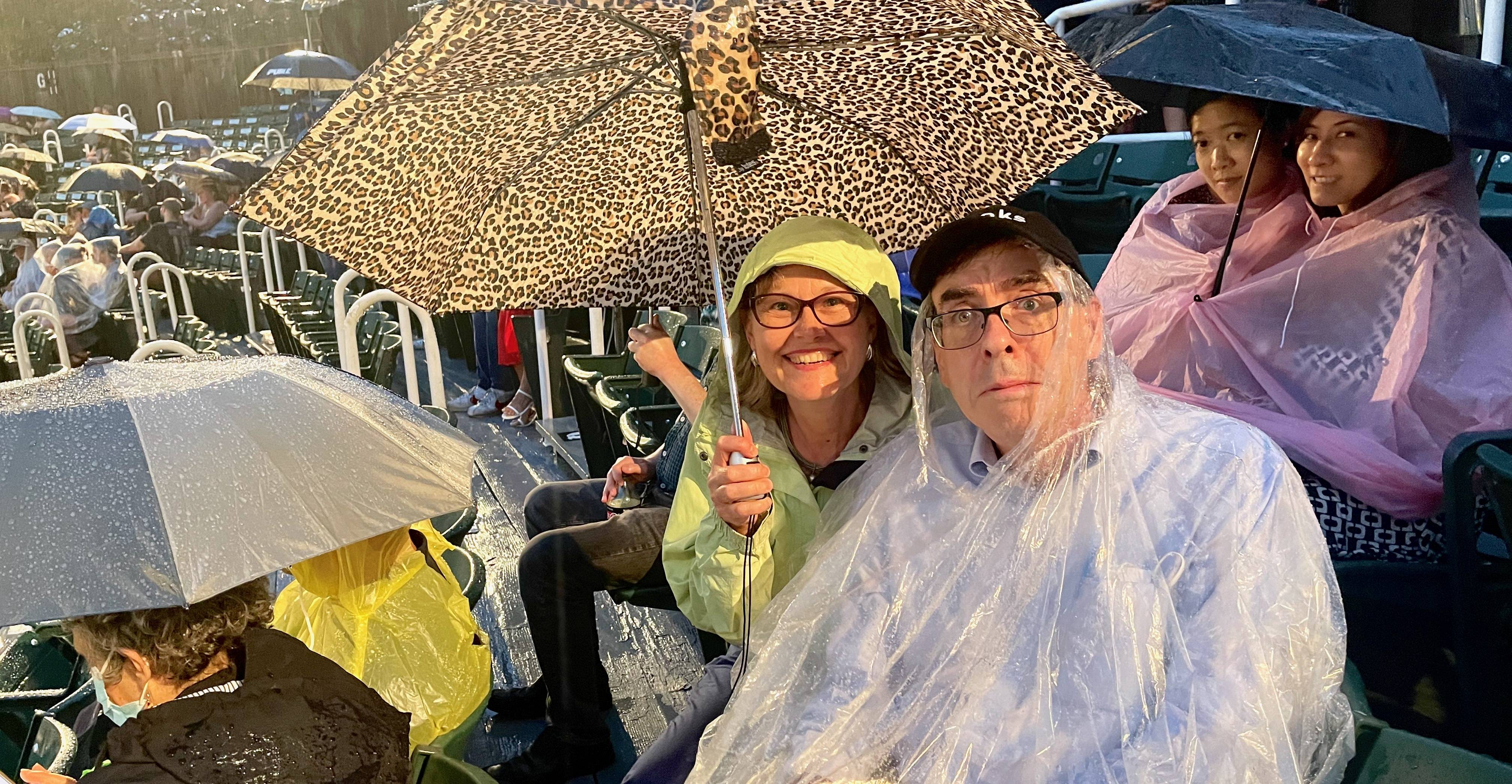 Dawn and Ron Charles waiting in the rain for the start of 