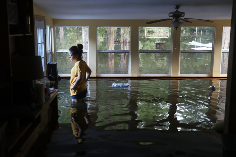 A woman surveys the flood damage to her home in Sorrento, Louisiana. (Joe Raedle/Getty)</p>