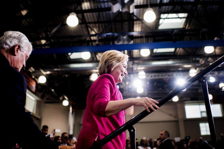 Clinton speaks to voters at a West Philadelphia rally. ( Melina Mara/The Washington Post)</p>