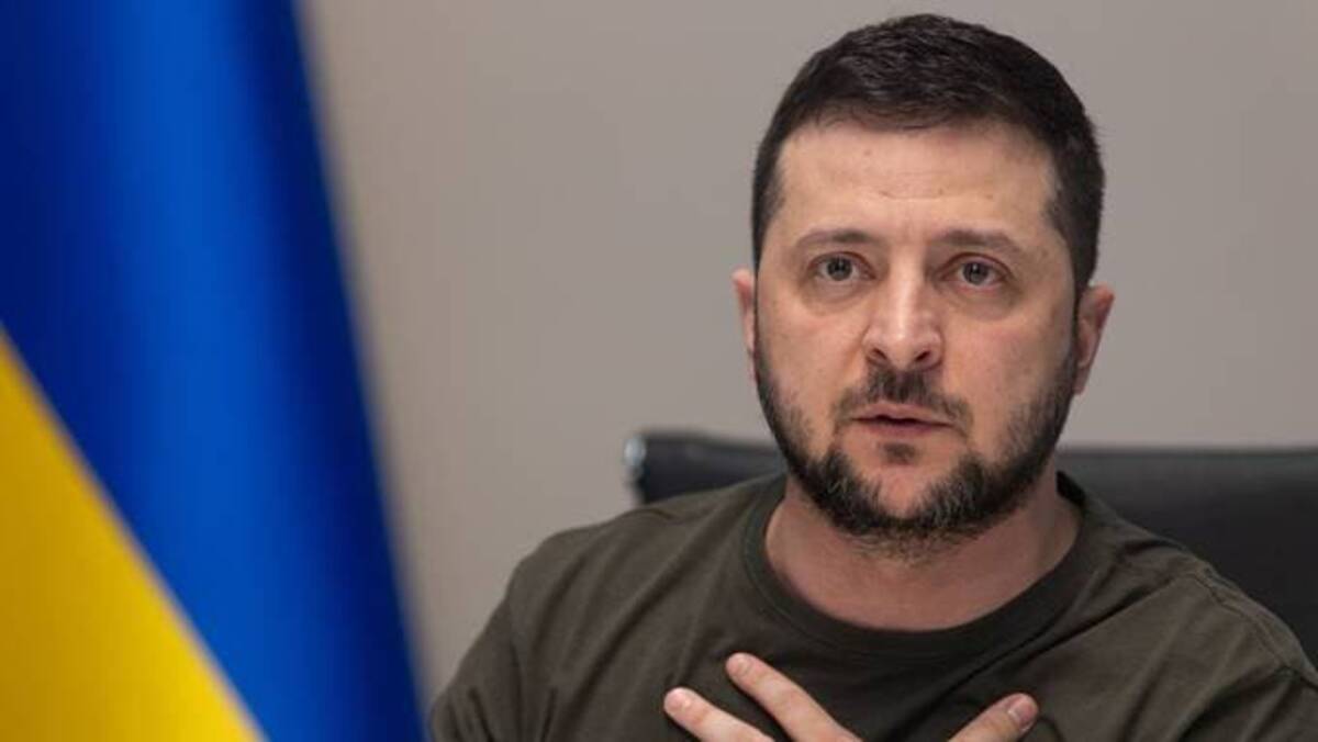 Ukrainian President Volodymyr Zelensky reacting during an interview with Russian media, in Kyiv, Ukraine on March 27. (Photo by UKRAINIAN PRESIDENTIAL PRESS SERVICE HANDOUT/EPA-EFE)