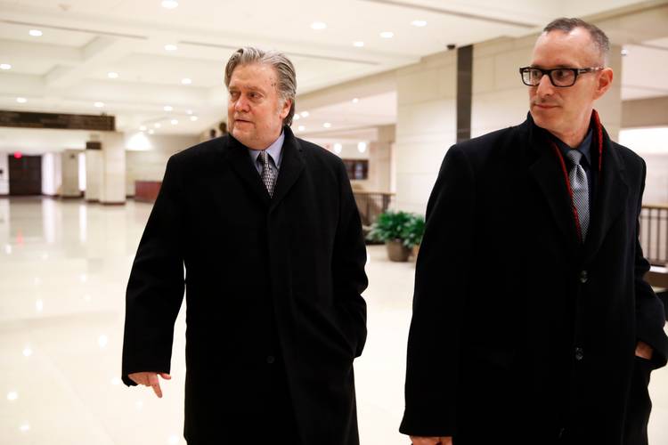 Steve Bannon leaves his meeting with the House Intelligence Committee this week. (Jacquelyn Martin/AP)  