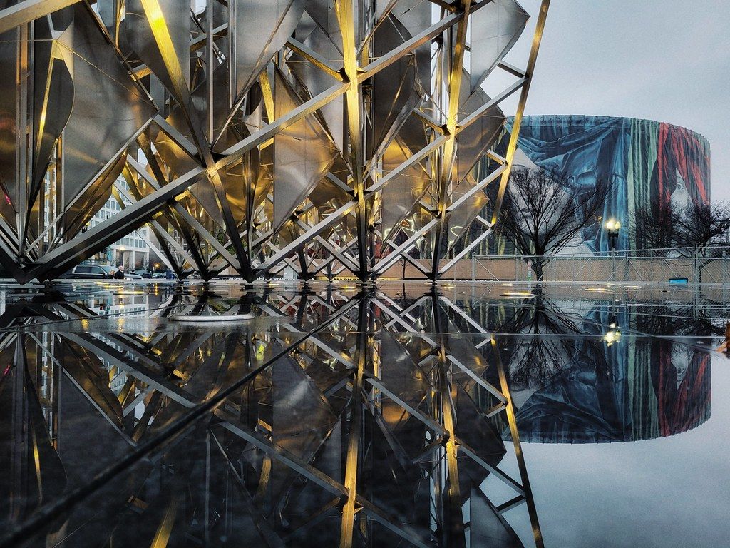 A view of the Hirshhorn Museum, from the grounds of the National Air and Space Museum, on a cloudy and showery Sunday this past weekend. (chasingmailboxes/Flickr)