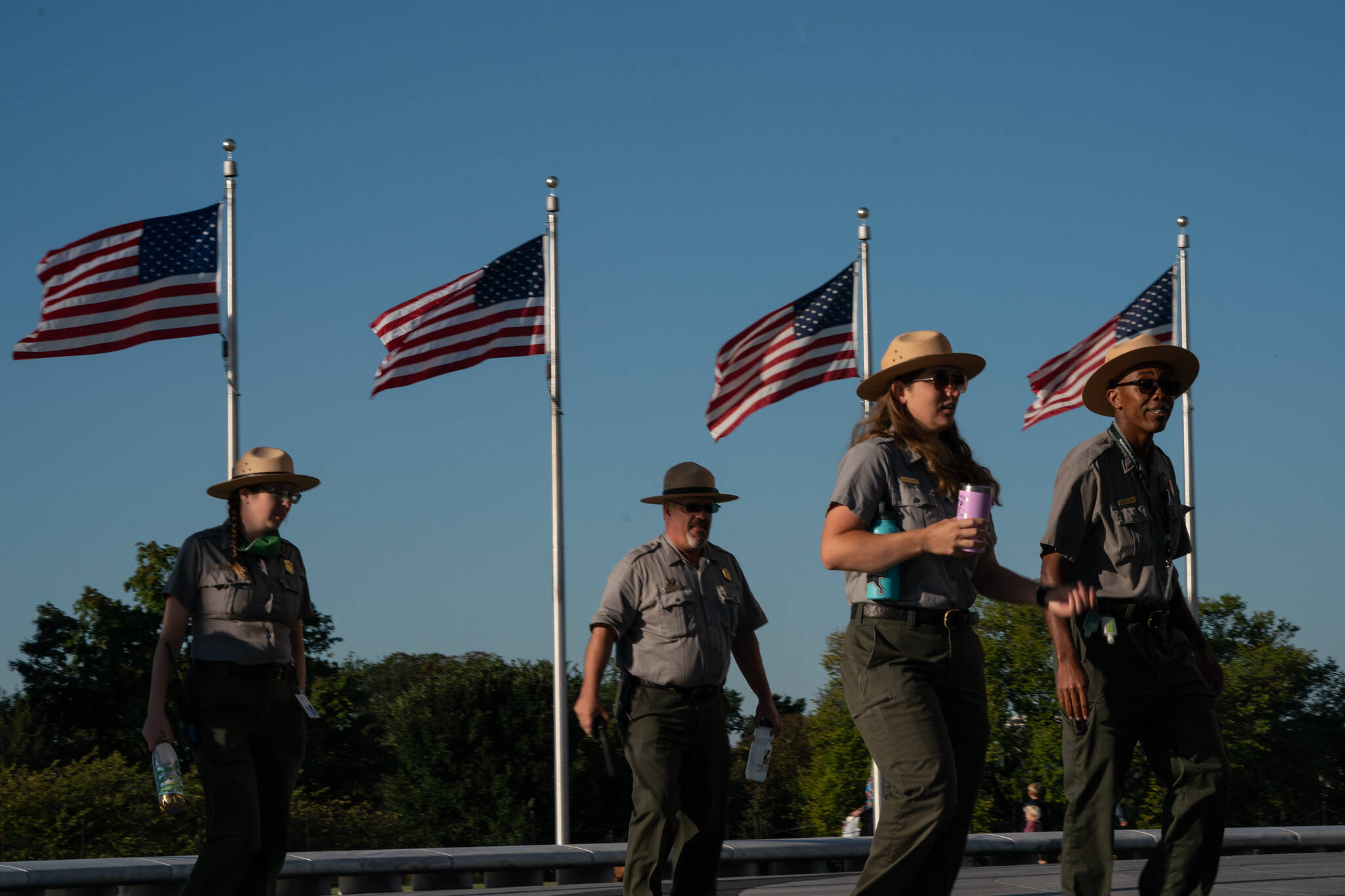 National Park rangers near the Washington Monument on Sept. 26.