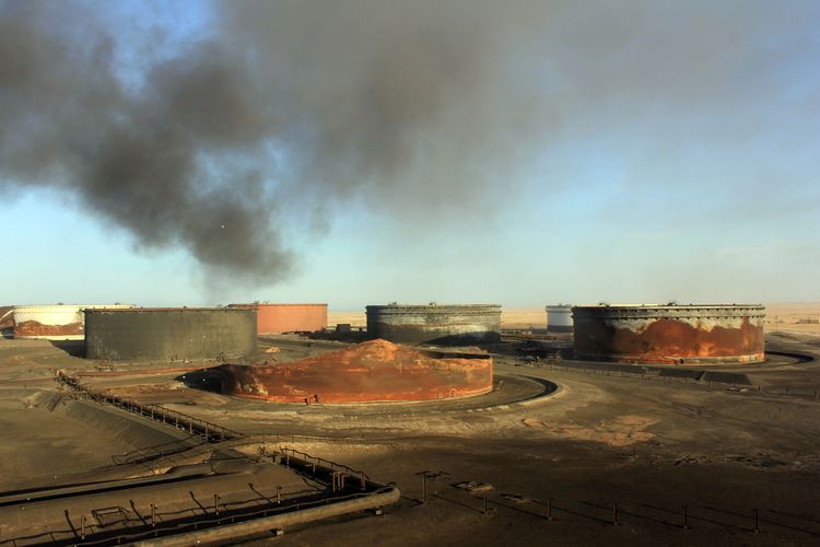 The Al-Sidra oil terminal, in the so-called "oil crescent" along Libya's northern coast. Forces loyal to General Khalifa Haftar seized this and one other export terminal yesterday, which together are capable of handling 700,000 barrels of oil per day. (AFP/Getty Images)</p>  