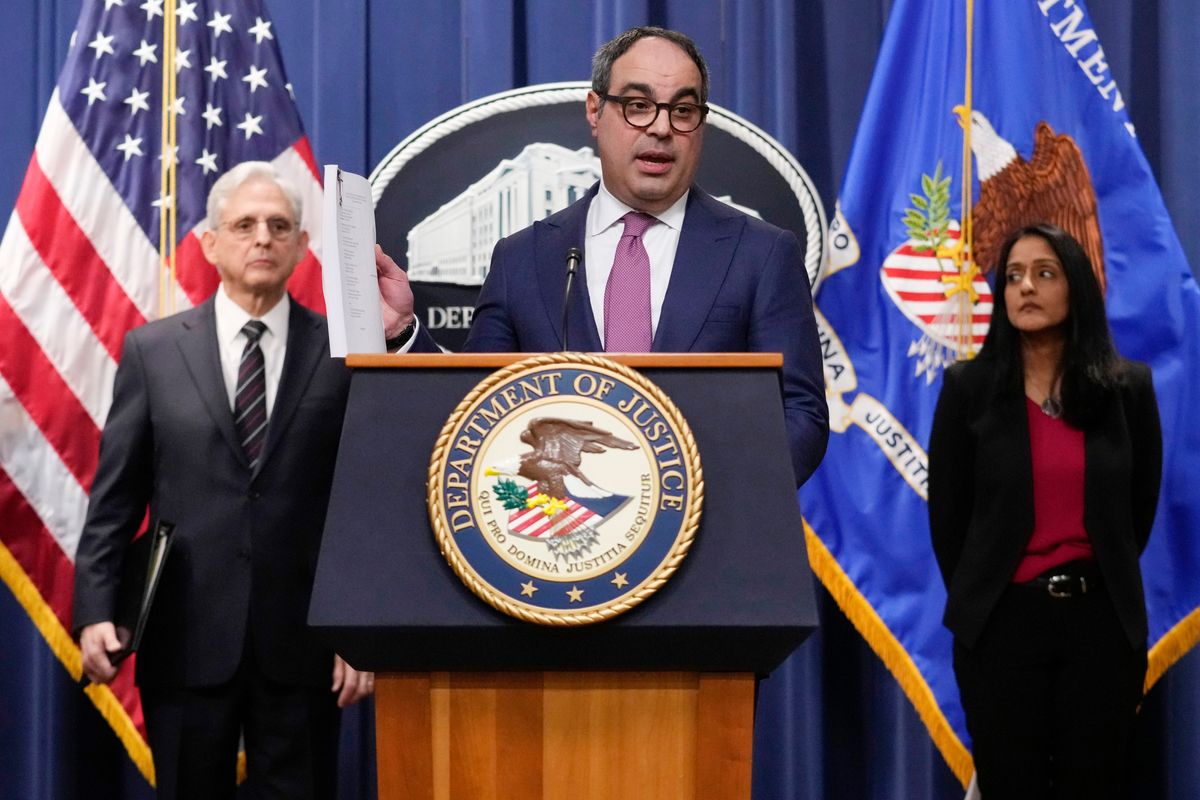 Justice Department antitrust chief Jonathan Kanter announces an antitrust lawsuit against Google on Jan. 24. (Carolyn Kaster/AP)