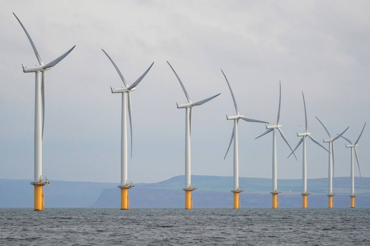 Turbines at Teesside wind farm in the United Kingdom on Nov. 11, 2020. (Ian Forsyth/Bloomberg News)