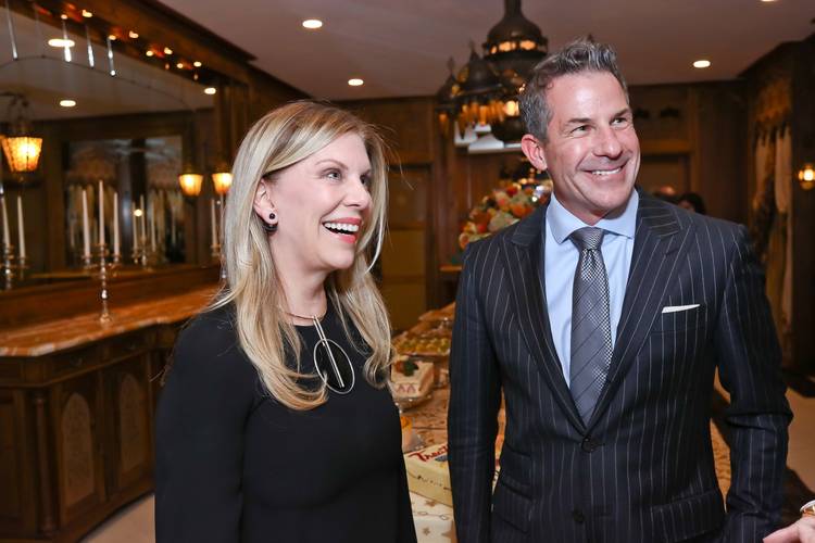 Former White House social secretaries Lea Berman, left, and Jeremy Bernard, right, just published a book about civility together. They had a book party on Tuesday night at the Kuwait ambassador's residence. (Tony Powell)  