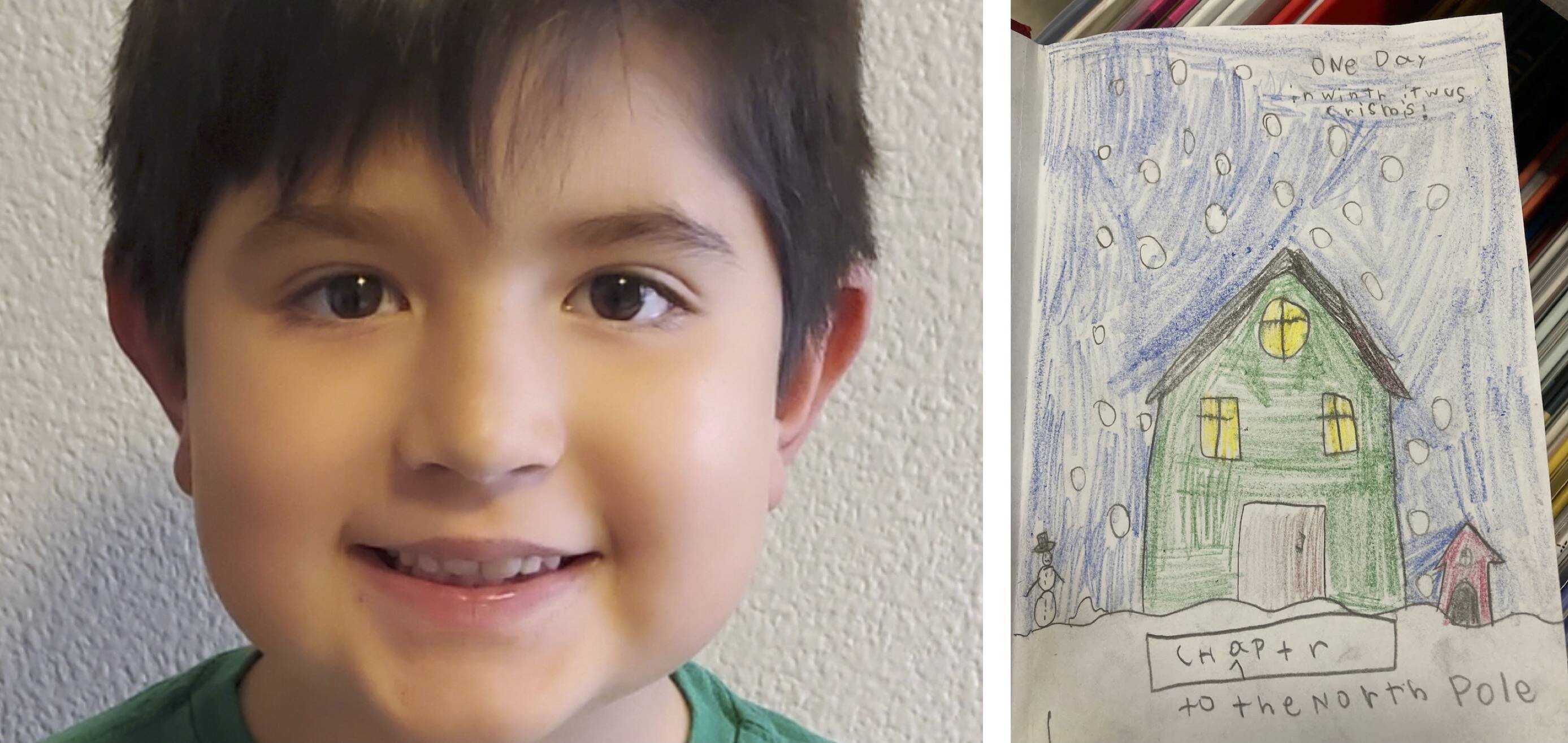 New author Dillon Helbig. (Susan Helbig); the first page of Dillon's book. (Ada Community Library)