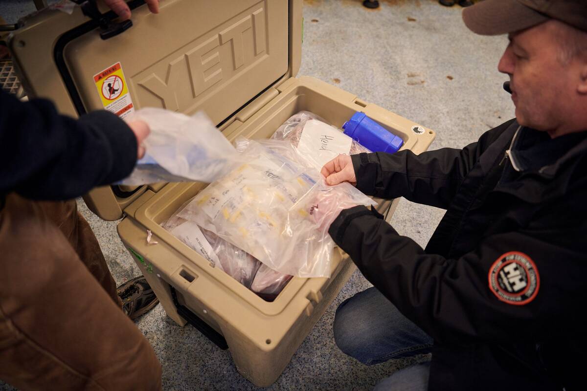Alexei Pinchuk, a professor of biological oceanography at the University of Alaska, packs up his cabin on a National Oceanic and Atmospheric Administration ship following a research expedition focused on understanding salmon and their ecosystems. (Leah Nash for The Washington Post)