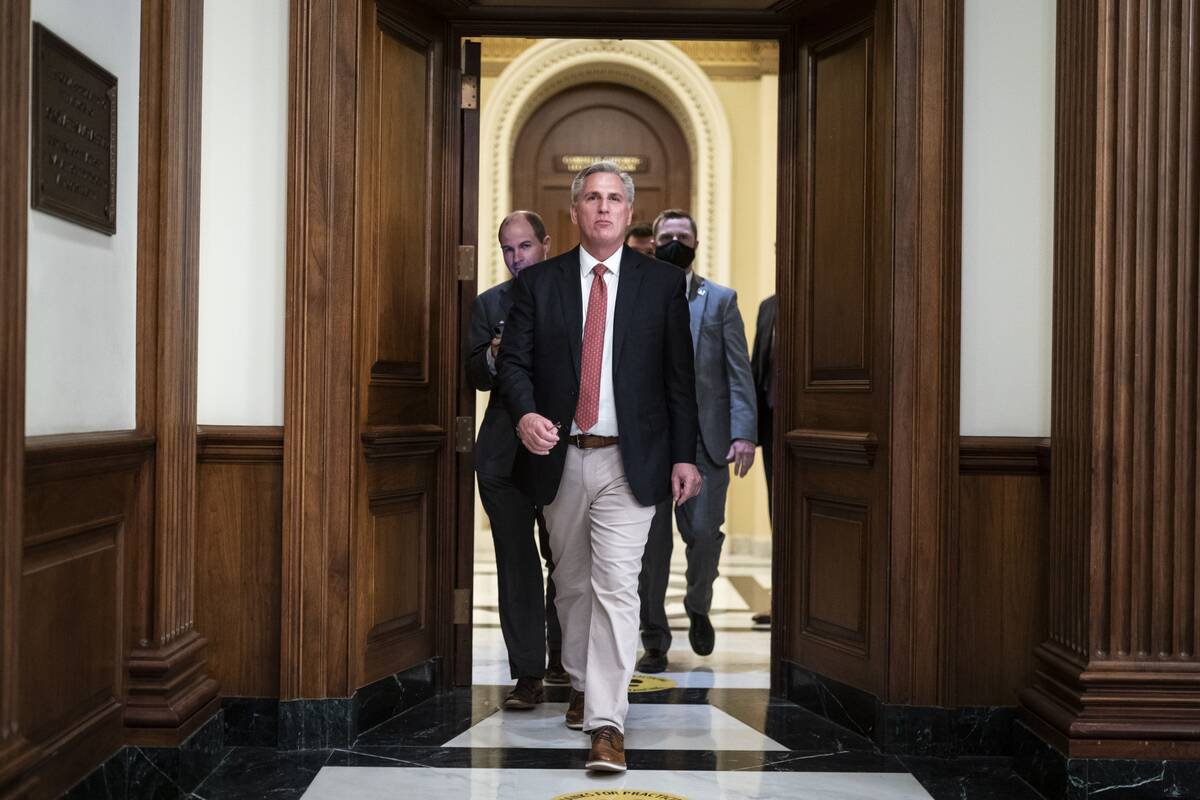 House Minority Leader Kevin McCarthy (R-Calif.) after speaking for over 8 hours on the House floor during debate on the Build Back Better Act on Friday, Nov. 19. (Jabin Botsford/The Washington Post)