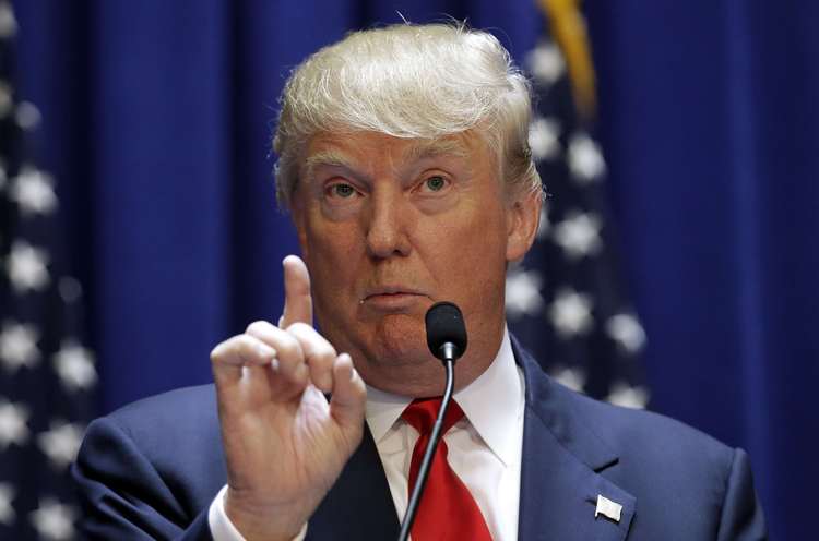 Donald Trump makes a point as he formally announces his campaign for the Republican nomination at Trump Tower on June 16, 2015. (Reuters/Brendan McDermid/File)</p>  