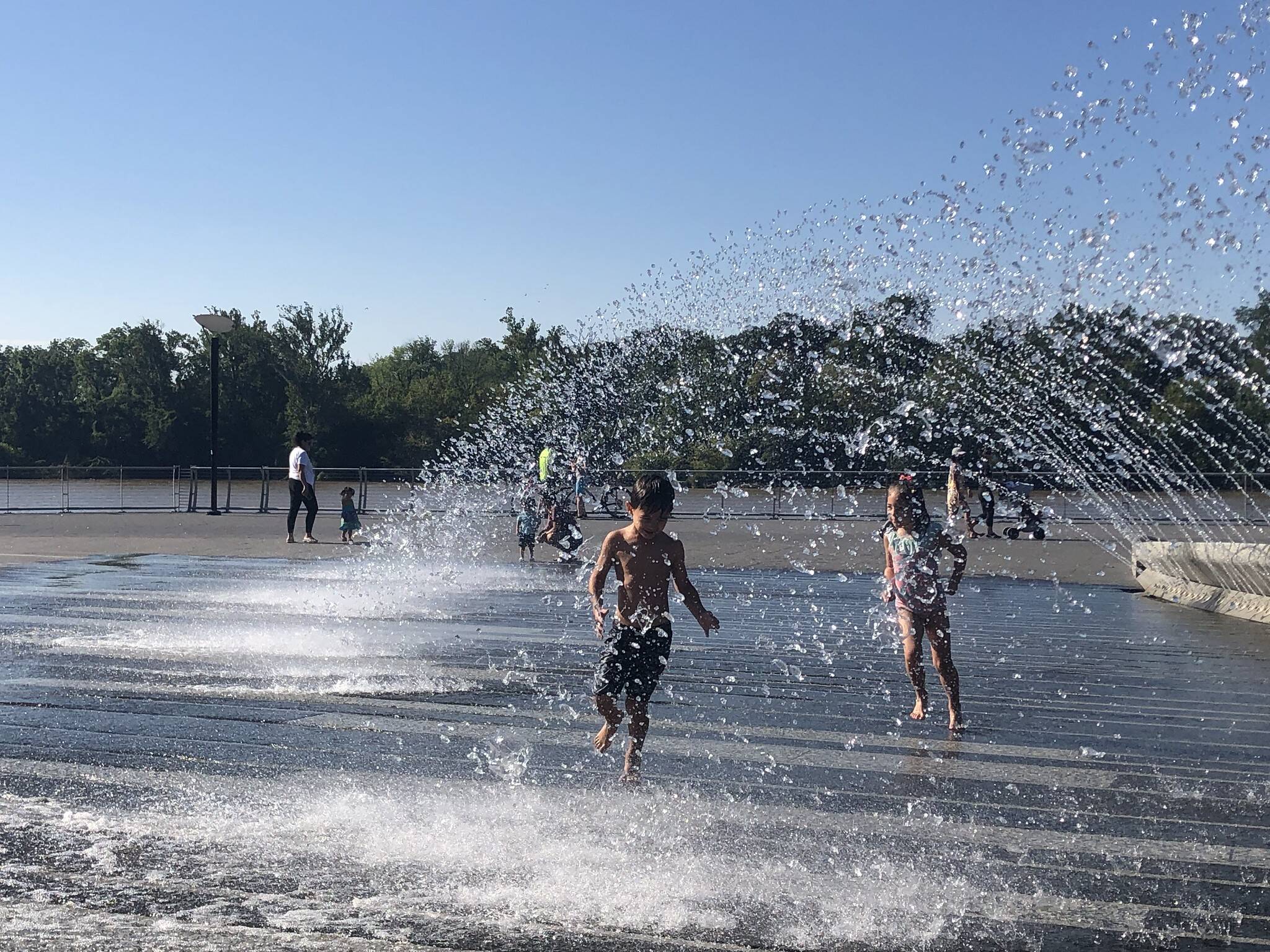 A last chance to run through the fountain at Georgetown Waterfront Park on Monday.