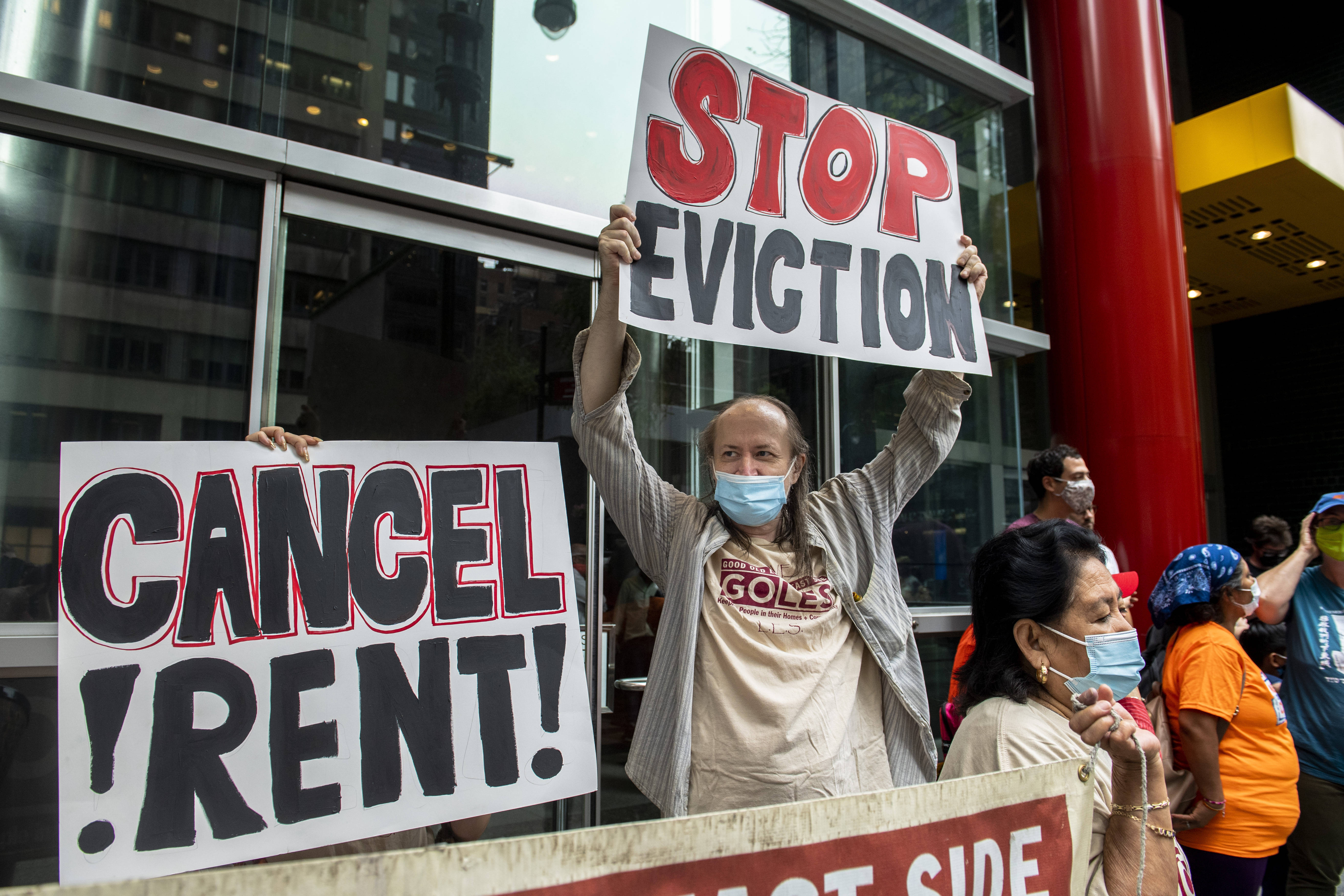 Housing advocates protest for extending the eviction moratorium earlier in August in New York. They just lost that fight. (Brittainy Newman/AP)