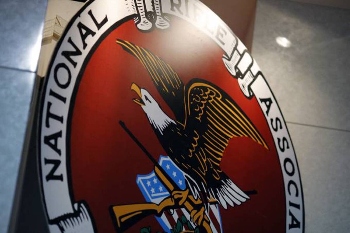 The logo of the National Rifle Association. (Photo by DOMINICK REUTER / AFP) (Photo by DOMINICK REUTER/AFP via Getty Images)