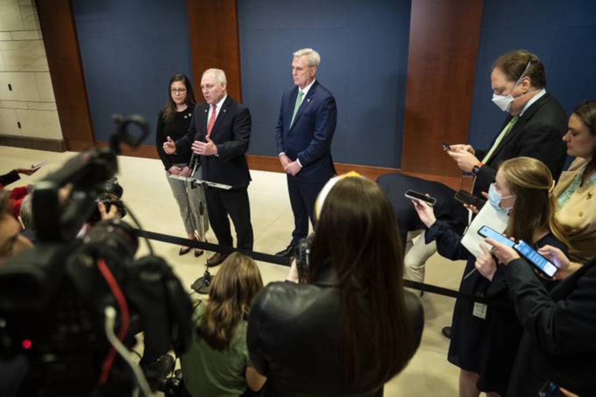 Republican Conference Chair Elise Stefanik (R-N.Y.), House Minority Whip Steve Scalise (R-La.) and House Minority Leader Kevin McCarthy (R-Calif.), seen here in a file photo, split on the same-sex marriage bill. (Jabin Botsford/The Washington Post)