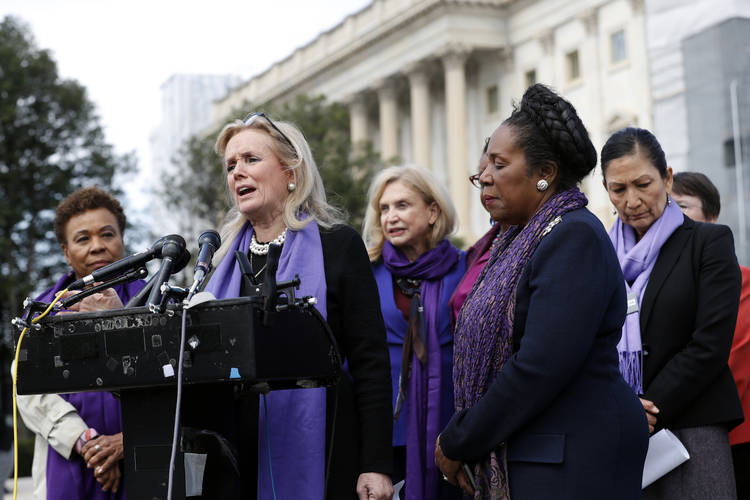 Rep. Debbie Dingell (D-Mich.) speaks at a news conference after the House voted to reauthorize the Violence Against Women Act earlier this month. (Patrick Semansky/AP)  