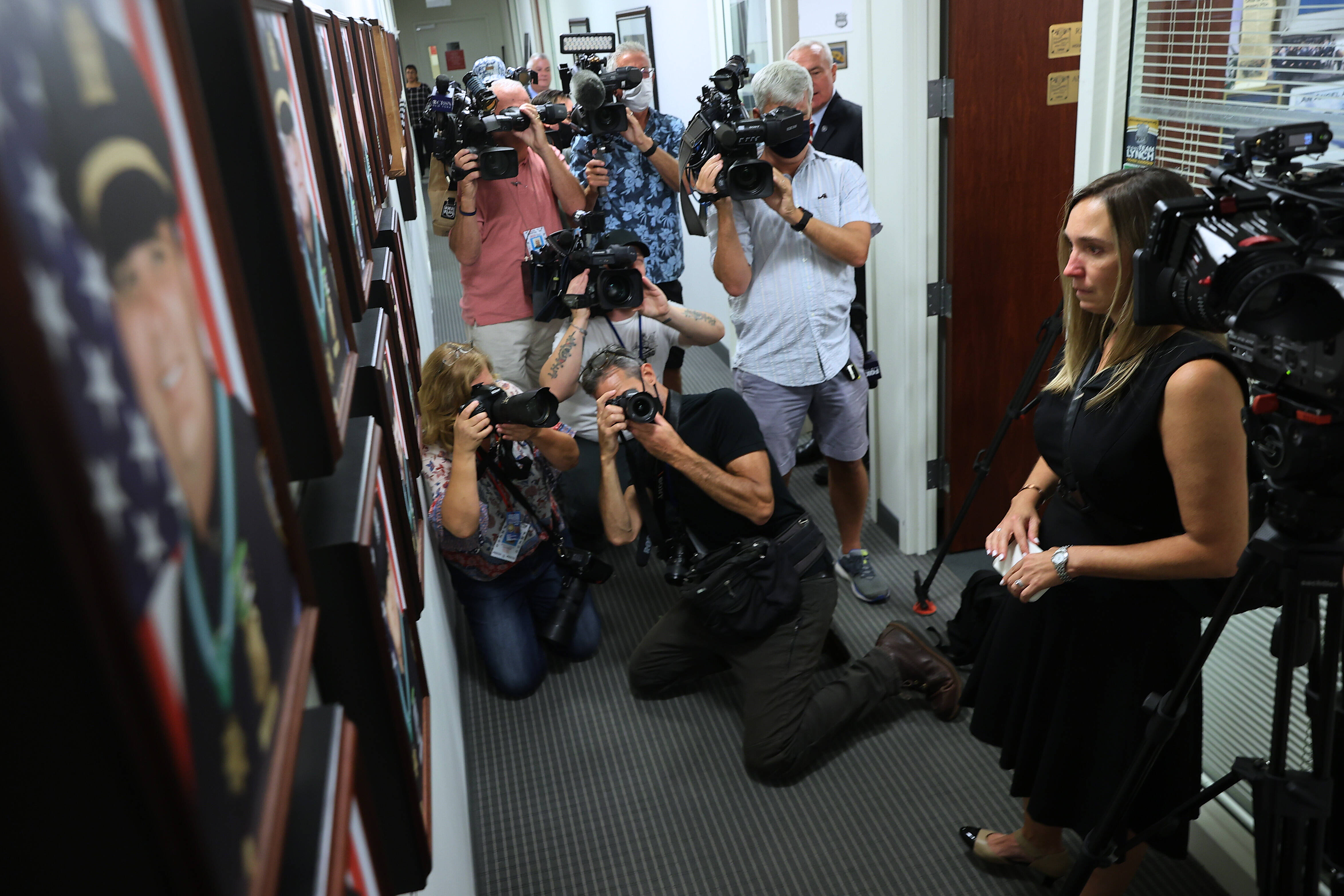 Family members visit a new 9/11 memorial wall in New York. (Chip Somodevilla/Getty Images)