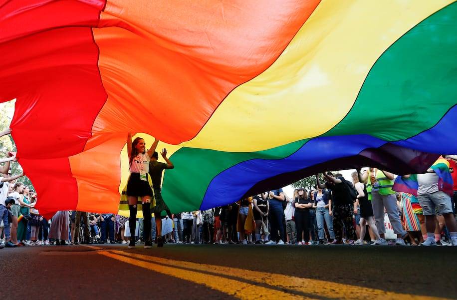 Participants during the annual gay pride parade in Belgrade, Serbia, in 2019. (Darko Vojinovic/AP)