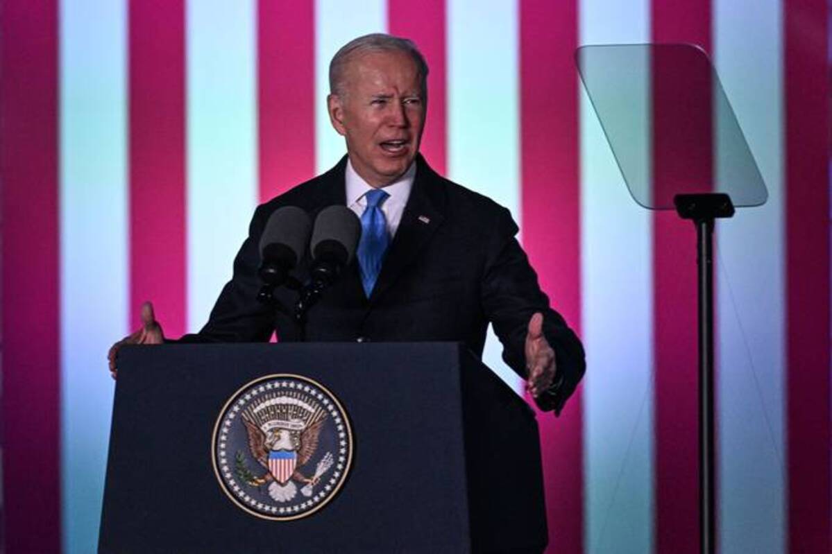 President Biden delivers a speech at the Royal Castle in Warsaw on Saturday. (Omar Marques/Getty Images)