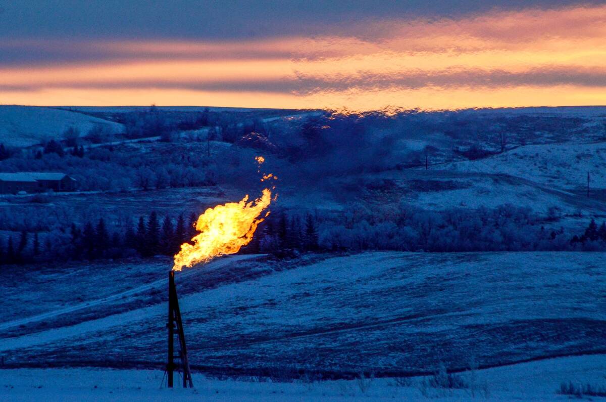 A natural gas flare outside Watford City, N.D., in 2016. (Andrew Cullen/Reuters)