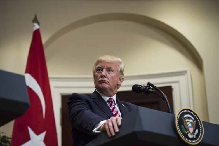 Trump gives joint remarks with the Turkish president on Tuesday. (Jabin Botsford/The Washington Post)</p>  