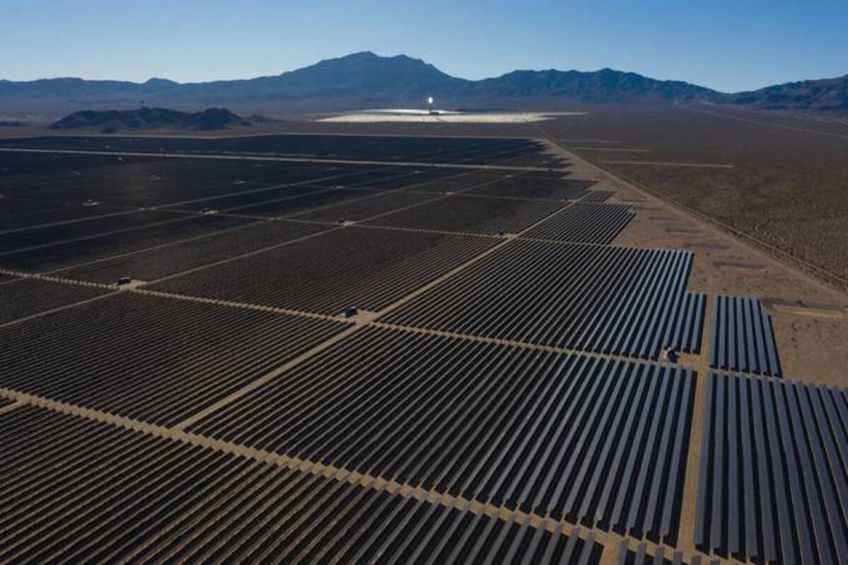 First Solar panels at the Desert Stateline facility in the Mojave Desert. (Bing Guan/Bloomberg News)