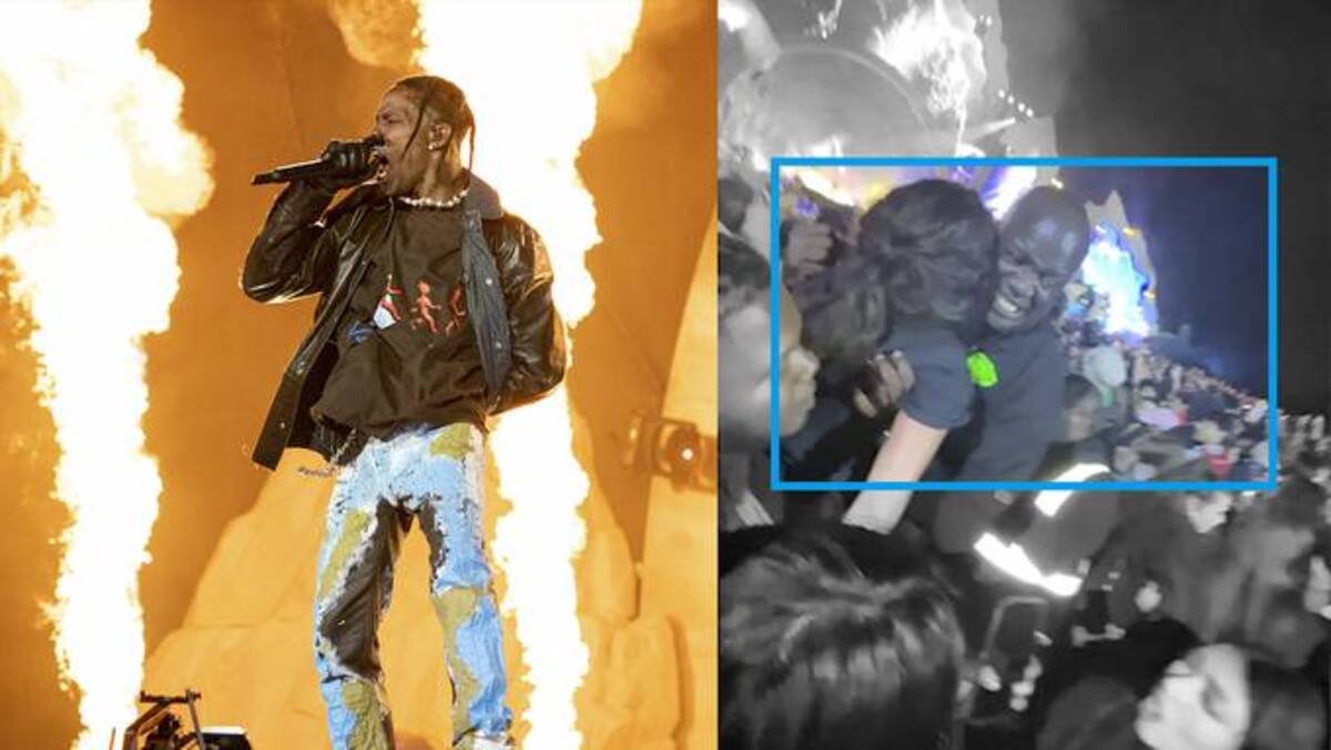 Travis Scott performs on day one of the Astroworld Festival at NRG Park on Nov. 5, 2021, in Houston. (Amy Harris/Invision/AP)