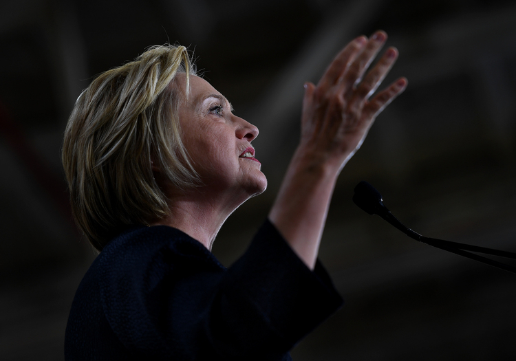 Hillary Clinton speaks in Cleveland yesterday.&nbsp;(Photo by Michael S. Williamson/The Washington Post</p>  