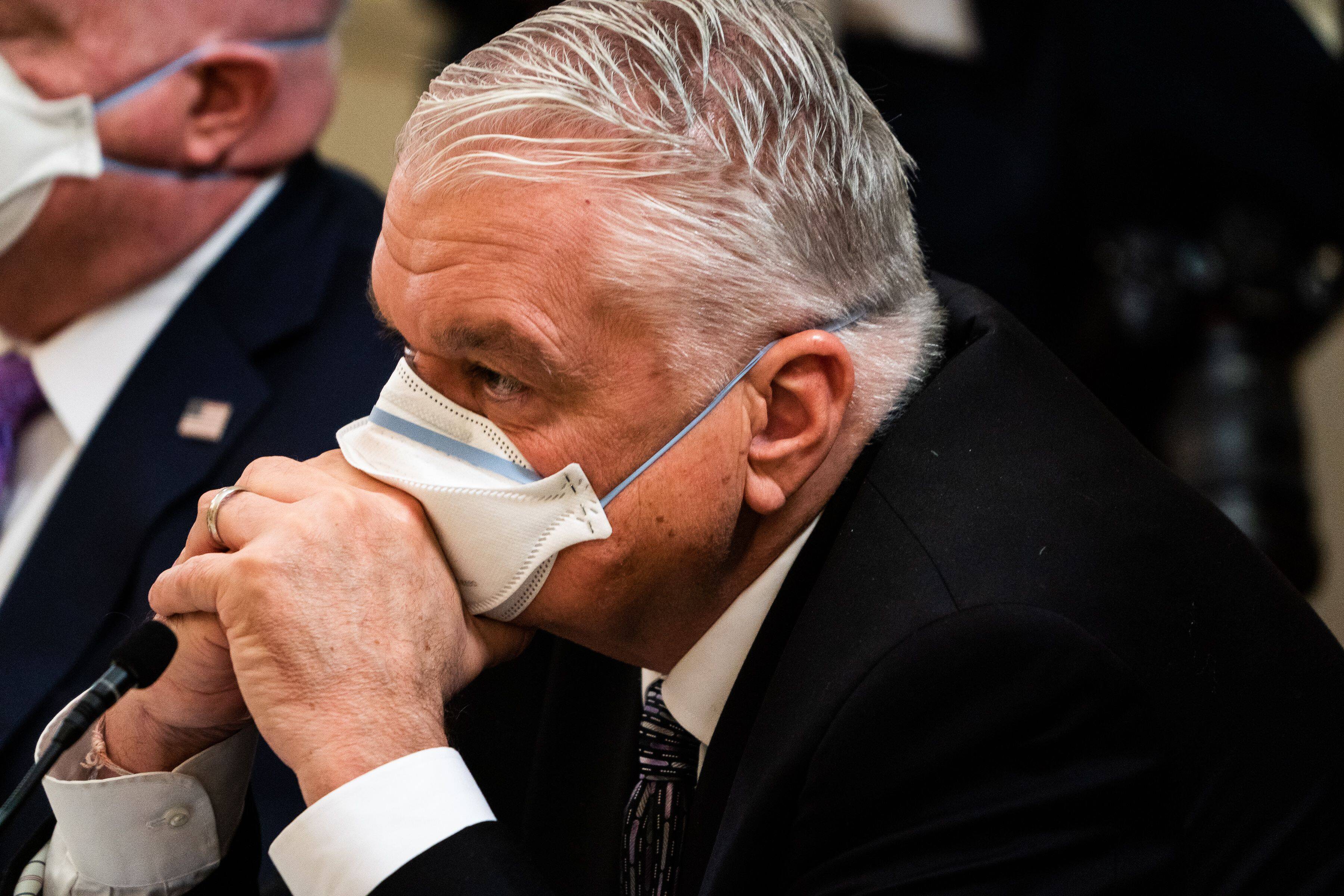 Nevada Gov. Steve Sisolak (D) during a meeting in the East Room of the White House on Jan. 31. (Demetrius Freeman/The Washington Post)