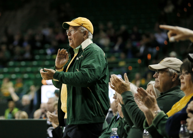 Ken Starr watches Baylor play Iowa State during a women's NCAA basketball game last month. (Tony Gutierrez/AP)</p>
