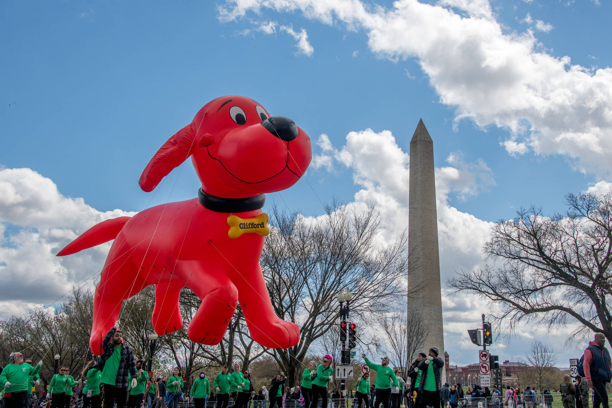 A partly sunny and cool day on Saturday for Clifford and the National Cherry Blossom Festival Parade. (angela n.)