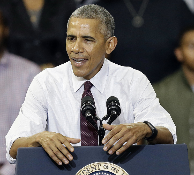 Barack Obama at Fayetteville State University on Friday. (Gerry Broome/AP)</p>  