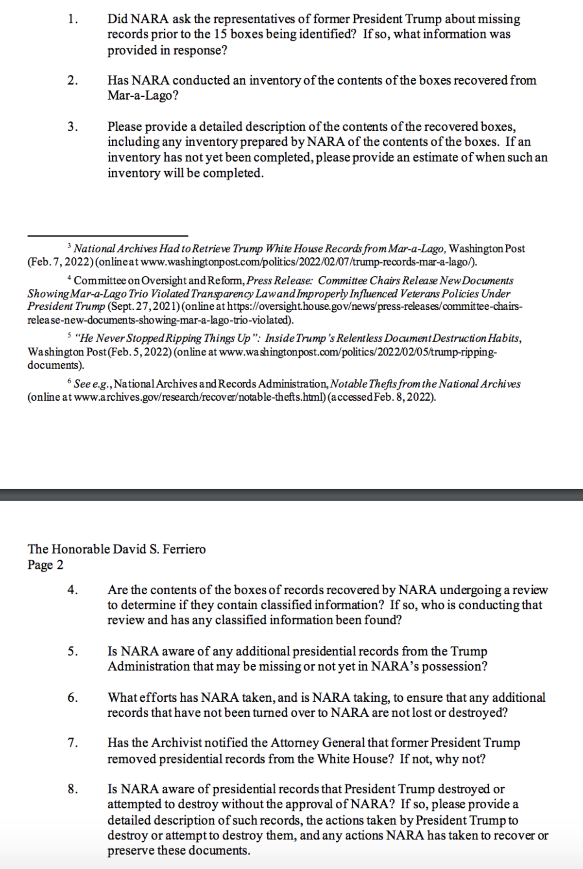 A screenshot of the letter from Maloney to the Archives.&nbsp;