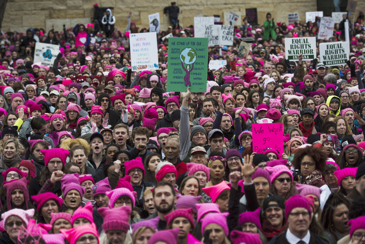 Protesters gather for the Women&rsquo;s March on Washington on Jan. 21. (Amanda Voisard For The Washington Post)</p>  